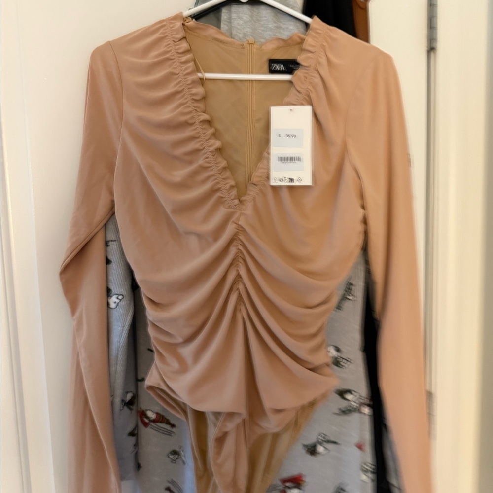 Zara Tan Ruched Bodysuit